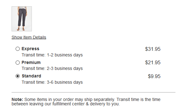 estimated shipping speeds